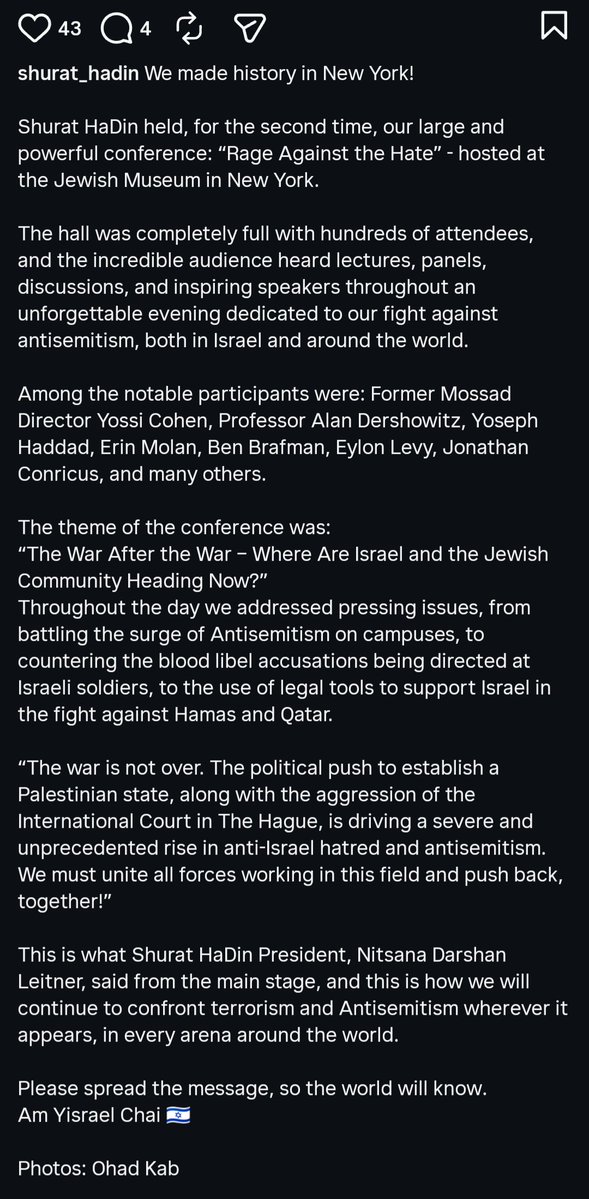 wardinpal's tweet photo. Part of the mayor's strategy for this fake problem is to increase school trips to the Museum of Jewish Heritage. The museum is explicitly Zionist, and last year held a "Rage Against Hate" event full of Islamophobic speakers, including the former chief of Mossad and Eylon Levy https://t.co/DPJtclov1q