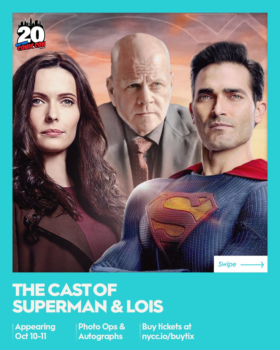NY_Comic_Con's tweet photo. ICYMI 💥 Suit up: the cast of Superman & Lois are coming to NYCC. Meet Tyler Hoechlin (Superman & Lois, Final Fantasy VII Rebirth), Bitsie Tulloch (Superman & Lois, GRIMM), and Michael Cudlitz (Superman & Lois, The Walking Dead) October 10-11 for Photo Ops & Autographs. 

Photo Ops & Select Autographs are on sale now: https://t.co/YvAqAkNwTV  

Don’t spend your weekend in the Fortress of Solitude. Sunday tickets are over 90% sold out. Get yours at https://t.co/bGfHEghTqs