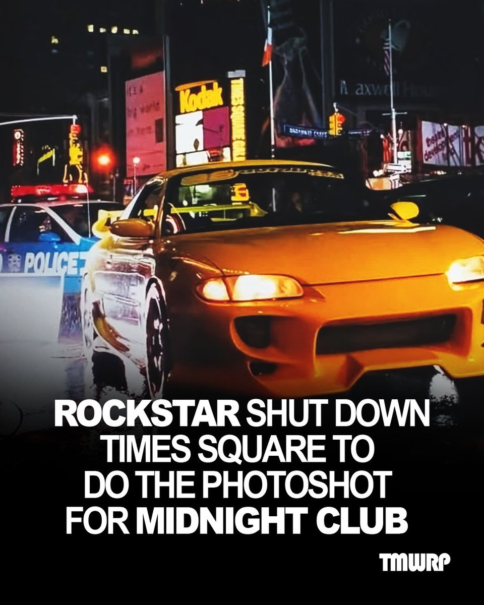 Retrotimewarp00's tweet photo. Rockstar Shut Down Times Square To Do The Photoshoot For Midnight Club.

The name of this game is inspired by the real midnight club underground racing group in Tokyo Japan that used race on the Wangan, so I’m happy that actually included JDM cars for the cover. https://t.co/B4DSsHNKVg