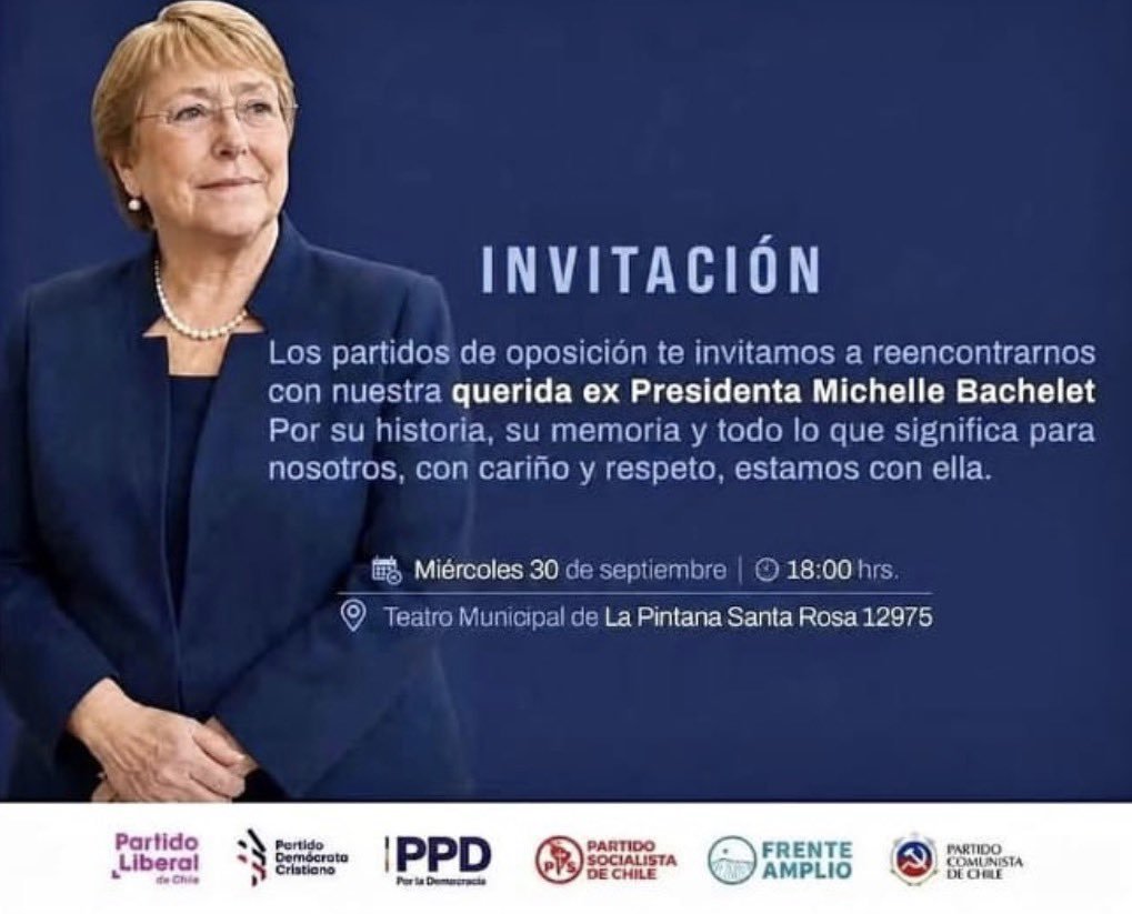 maca_santelices's tweet photo. Oficié a Contraloría para que se pronuncie sobre el uso del Teatro Municipal de La Pintana para una actividad de partidos políticos en homenaje a Michelle Bachelet y el eventual uso de recursos públicos, determinando si aquello se ajusta a la legalidad y probidad administrativa.- https://t.co/KXk1pzQLHG