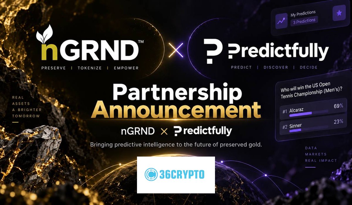 nGRND_io's tweet photo. Coverage from 36Crypto:

nGRND × Predictfully.

Predict the match. Don’t learn a seed phrase first.

Sports activity can now count toward nGRND Participation Streams — recorded on a DSBT, converted into Reward Points inside the Gold Protocol ecosystem.

Familiarity over education. Participation over passive holding.

https://t.co/rcyMG3CJqx

Get grounded 🟡

@36Crypto1
@nGRND_io @nGRNDesg @DigItGoldGame @GAMEEToken @predictfully_ @Astra__Nova