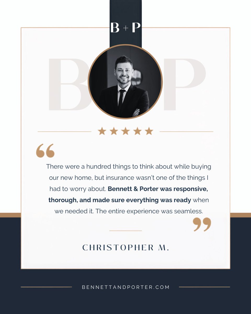 bapinsurance's tweet photo. Thank you, Christopher, for allowing Bennett & Porter to be part of such an exciting milestone. Buying a home comes with plenty of moving pieces, and we’re happy we could make protecting it one less thing to worry about.

#ClientAppreciation #BennettAndPorter #HomeownersInsurance #NewHome #InsuranceProtection