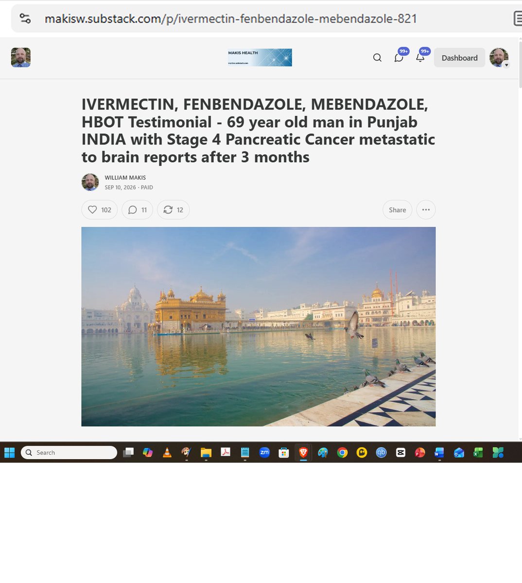 MakisMedicine's tweet photo. NEW ARTICLE: IVERMECTIN, FENBENDAZOLE, MEBENDAZOLE, HBOT Testimonial - 69 year old man in Punjab INDIA with Stage 4 Pancreatic Cancer metastatic to brain reports after 3 months

Patients in India are benefiting from the Ivermectin cancer revolution! 🇮🇳

STORY
69 year old man in Punjab INDIA with Stage 4 Pancreatic Cancer metastatic to brain (history of 4 COVID-19 Vaccines Covishield)

In June 2026 he started:

Ivermectin 12 to 48mg
Fenbendazole 150mg to 500mg
HBOT 3-4 times per week for 1hr per session

In July 2026 he started:

Ivermectin 1mg/kg/day
Fenbendazole 1500mg/day
Mebendazole 1500mg/day

Results after 3 months:

CA19-9: 10416 to 1037
Primary Pancreatic Lesion 3.3cm to 1.7cm
Brain: multiple bilateral lesions to none
Bone metastasis: resolved

You would never see this kind of response at Mayo Clinic, MD Anderson, Dana Farber or Memorial Sloan Kettering, etc...

I have helped over 9000 Cancer patients with Ivermectin, Mebendazole and Fenbendazole in the largest "Right to Try" Research Project on earth!

Big things are happening in FLORIDA over the next 3-6 months! 🤫