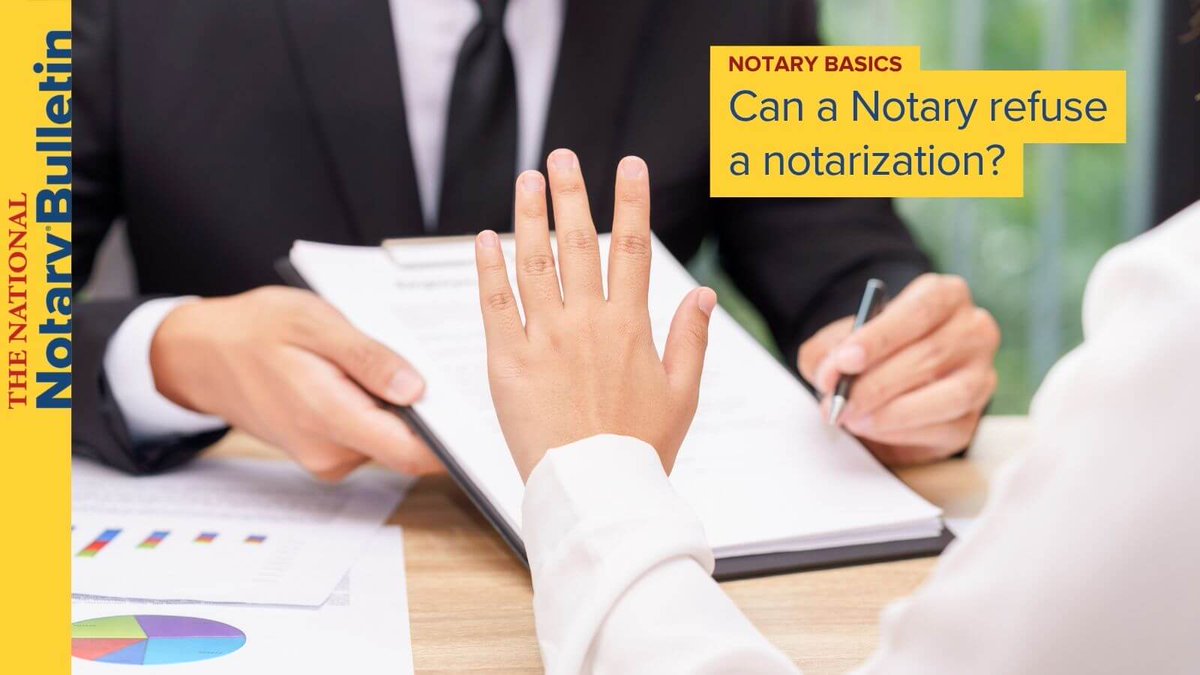 nationalnotary's tweet photo. It’s critical for every Notary to know when you may and may not turn down a notarization request. https://t.co/QPiIJum8ZD https://t.co/jGPFNj8aUq