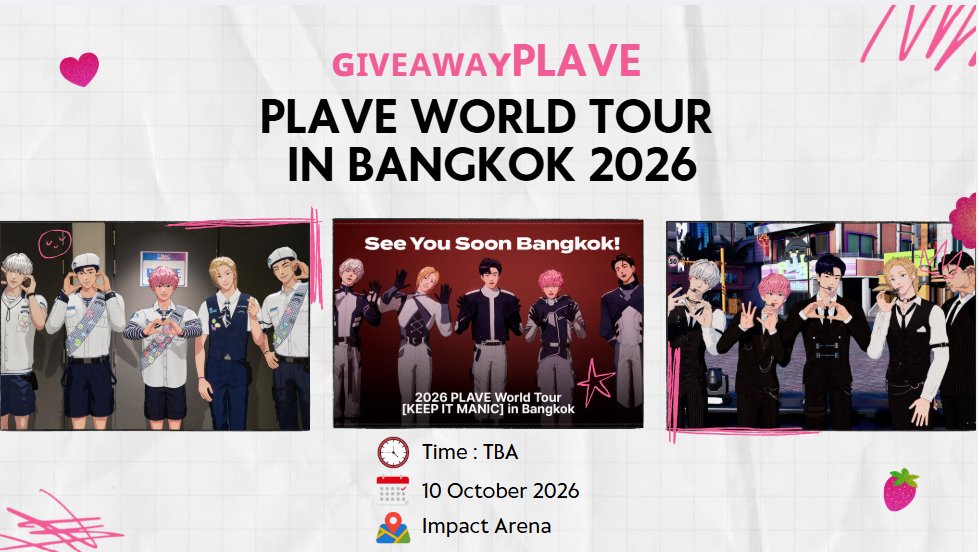 LH_007_NAN's tweet photo. 💖GIVEAWAY PLAVE.｡only 100 set💖

2026 PLAVE WORLD TOUR KEEP IT MANIC IN BANGKOK

🎉🎁1 set 🎁🎉

🍒Photocard  1 ea 
🍒Badge 1 set 
🍒Sticker   1  set  (Random)

#GIVEAWAY_ININ #KEEP_IT_MANIC_in_Bangkok #PLLIมาแจก #2026_PLAVE_World_Tour_in_Bangkok #กอวฮารูนมัมหมีน้องอุนอ https://t.co/fIQiQjjCGX
