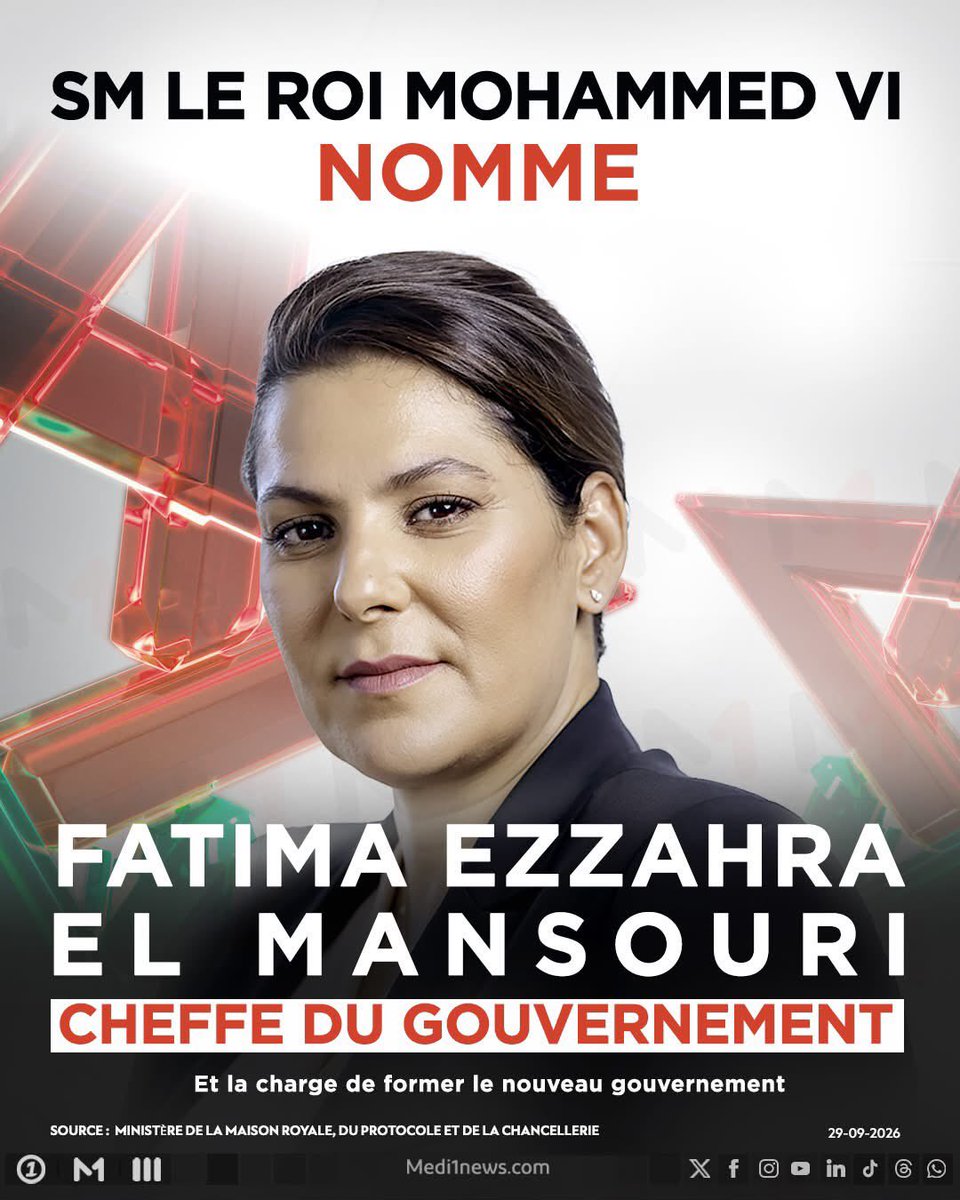 NMalainin's tweet photo. 🚨 BREAKING 

🇲🇦 Fatima Zahra Mansouri becomes the first woman in Morocco’s history to serve as Head of Government. https://t.co/RNWkWBnFaD