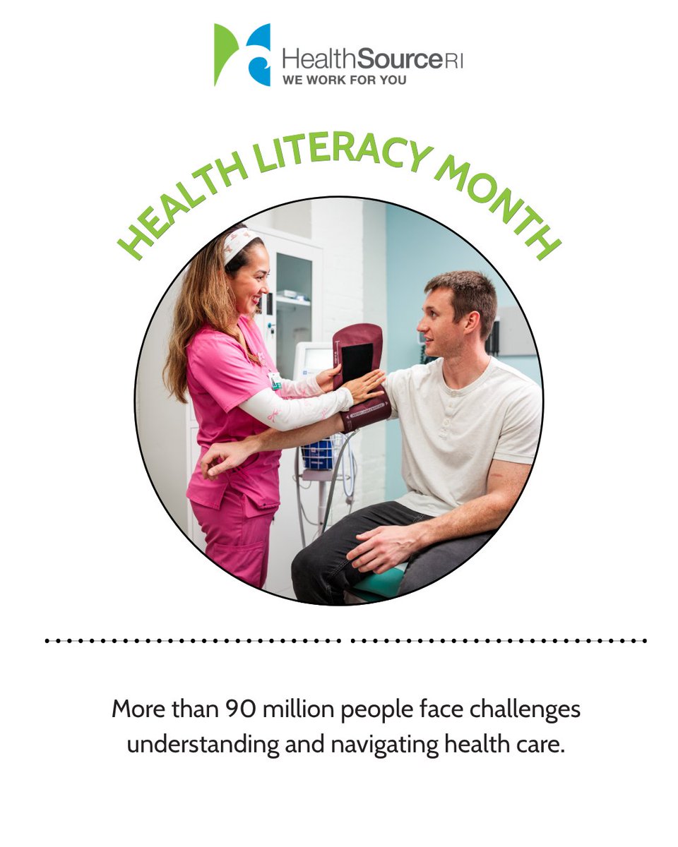 HealthSourceRI's tweet photo. October is Health Literacy Month! It’s a great time to learn more about your health coverage, ask questions, and make informed decisions about your care. Understanding your options can help you feel more confident when managing your health and coverage. https://t.co/ipCfnPSuL4 https://t.co/lbAo6wMX0R