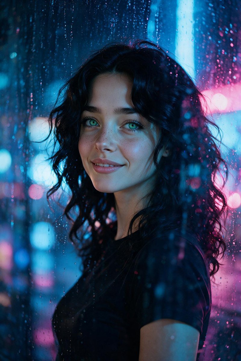 Clementainex's tweet photo. Finding beauty in the neon blur. ✨ The rain can't dampen this glow https://t.co/V26oNpjYQS