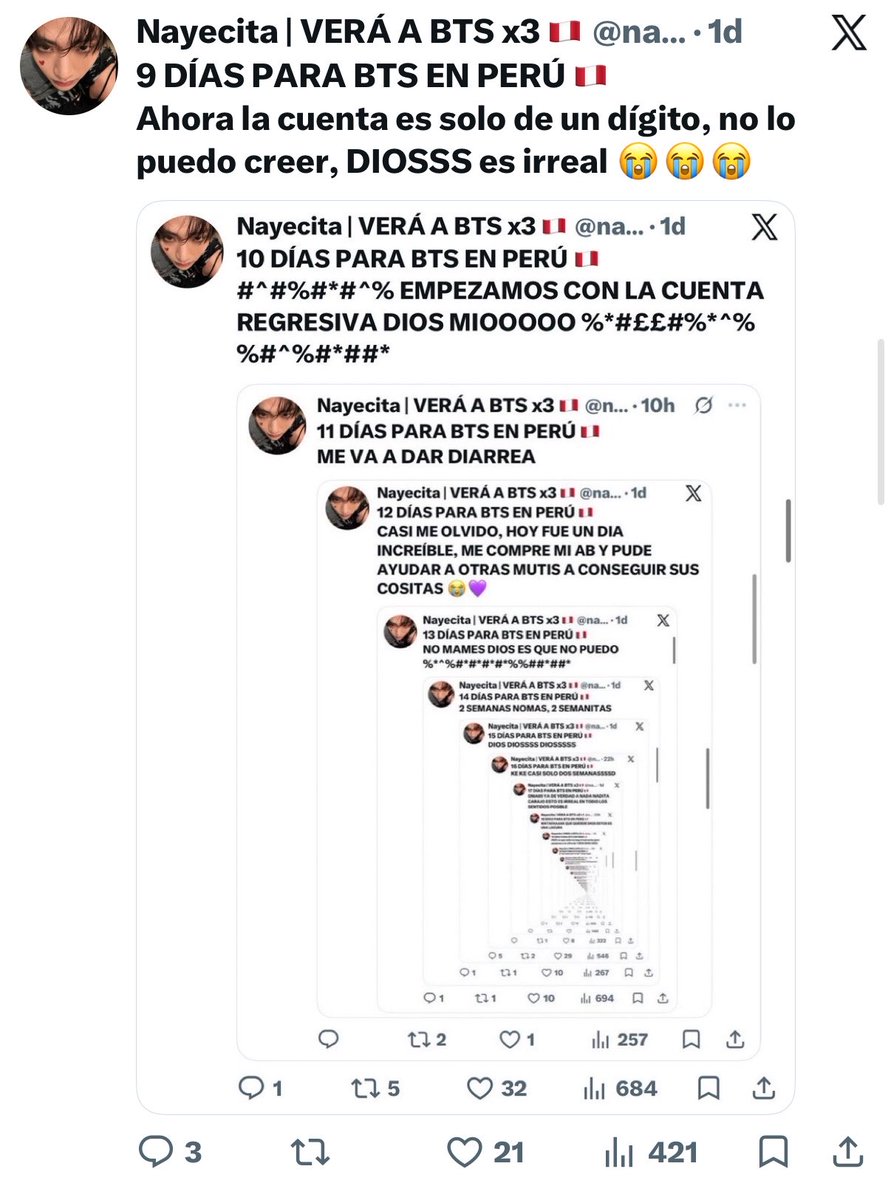 nayexthv's tweet photo. 8 DÍAS PARA BTS EN PERÚ 🇵🇪 
KE KEEE DIOS CASI UNA SEMANITA CHAU ‼️ https://t.co/J0nbdagxHT