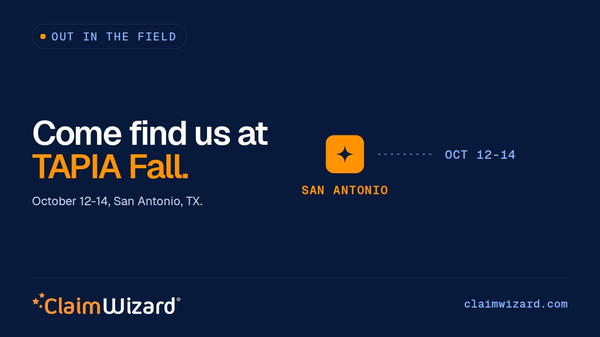 ClaimWizard's tweet photo. ClaimWizard is headed to the TAPIA 2026 Fall AI Technology Conference in San Antonio, Oct 12-14. Home turf.

A whole conference on AI in public adjusting. Come find us. #TAPIA2026 https://t.co/pfkt17SQgq