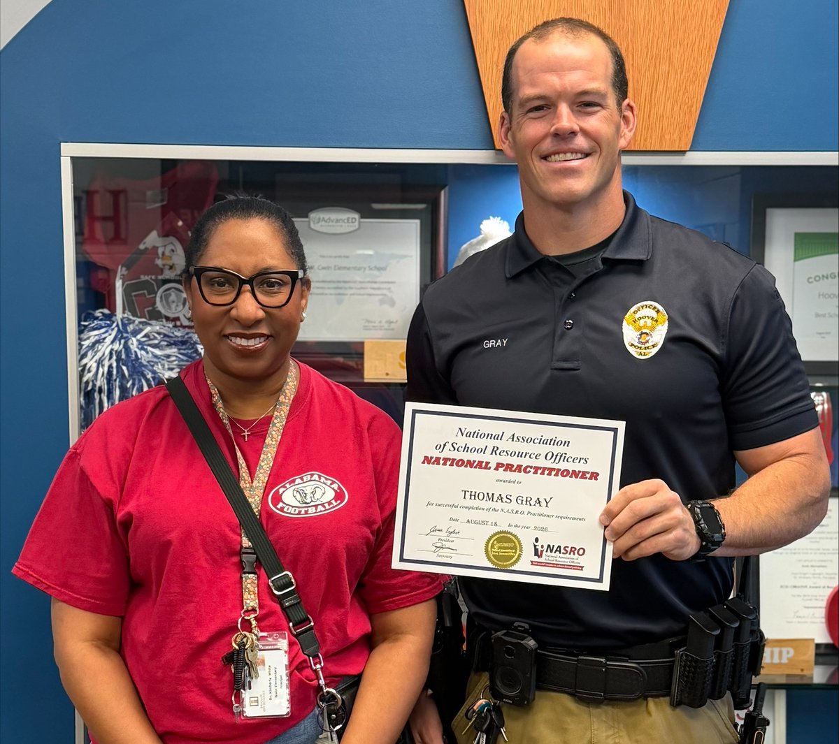 HooverPD's tweet photo. 👏 Congratulations to three more HPD SROs earning elite National SRO Practitioner status:

• Officer Ashlyn King — Rocky Ridge Elementary
• Officer Thomas Gray — Gwin Elementary
• Officer Chris Lopez — Simmons Middle

Learn more: 
https://t.co/rfKPHC0QBx

#HooverPD #safeschools