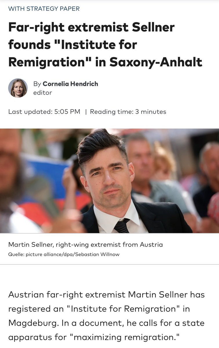 MartinSellner_'s tweet photo. We have published a policy paper about how to enable remigration on the federal level. 

With our institute, we aim to turn the hype into actual policy and the movement into a lobby. 

@remigrationinst https://t.co/MoR2ixsGEQ