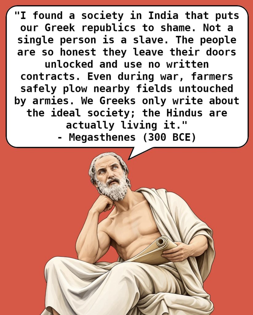 Danteunfiltered's tweet photo. We have forgotten our own ideals. Today Indians seek west validation like crazy. There was a time when Greeks looked toward Bharat with admiration.

The decline of Civilazation begins when it forget to recognise itself. https://t.co/4i8B4igSw5