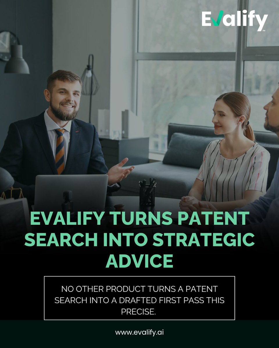 Evalifyai's tweet photo. Patent search was never the real value. What you do with the results is.

The goal isn't to replace legal judgment. It's to give attorneys more time to use it.

#Evalify #PatentLaw #FTO #IntellectualProperty #LegalTech #AI https://t.co/g3q93jNW28