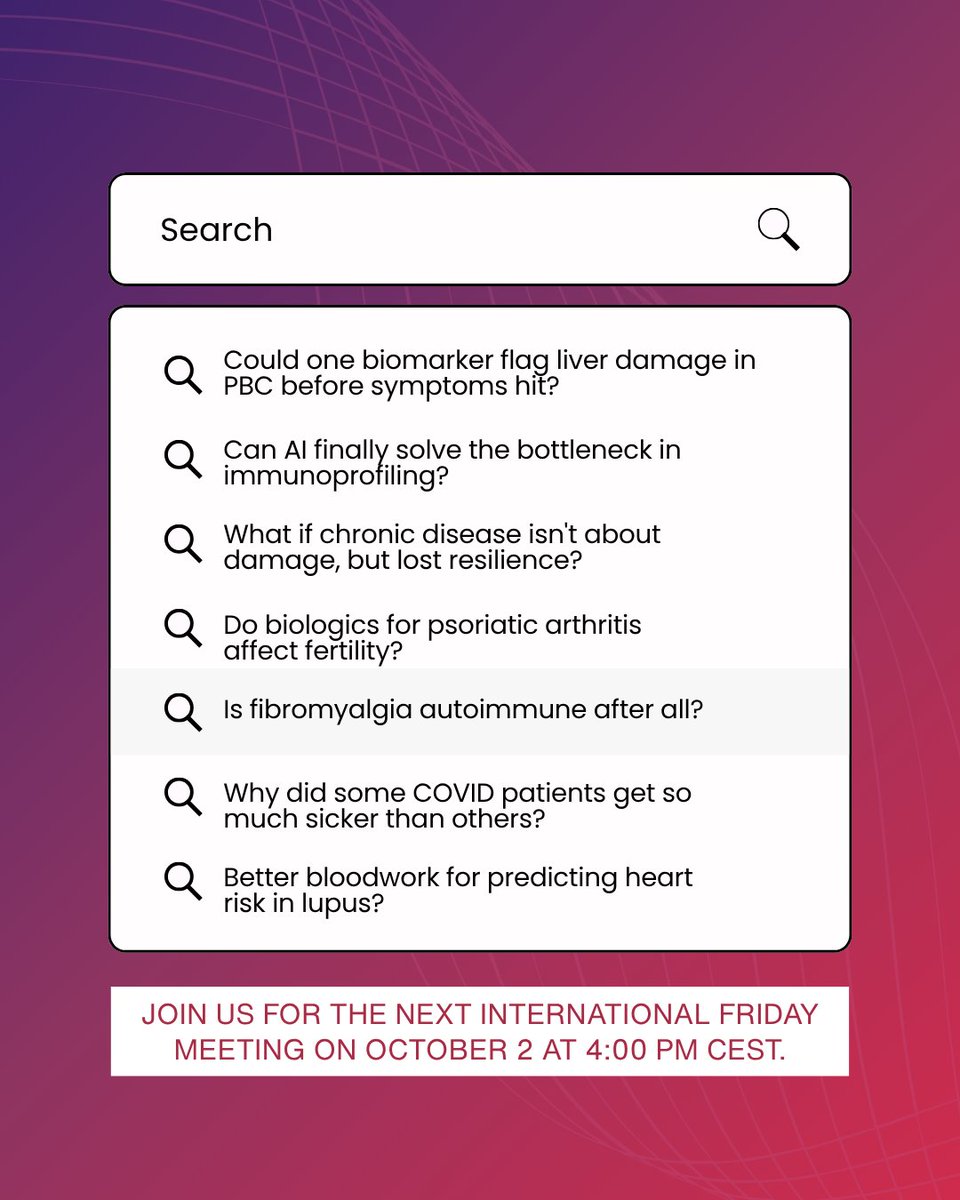autoimmunitymd's tweet photo. Seven researchers, seven open questions in autoimmunity science. Swipe through, then join us live for the answers.
🗓️ October 2, 4:00 PM CEST
🔗 Save your seat:
https://t.co/GnNHDSj2VU
#IFM #MosaicofAutoimmunity #KenesEducation #UNLOKEducation https://t.co/TPUUMielS0