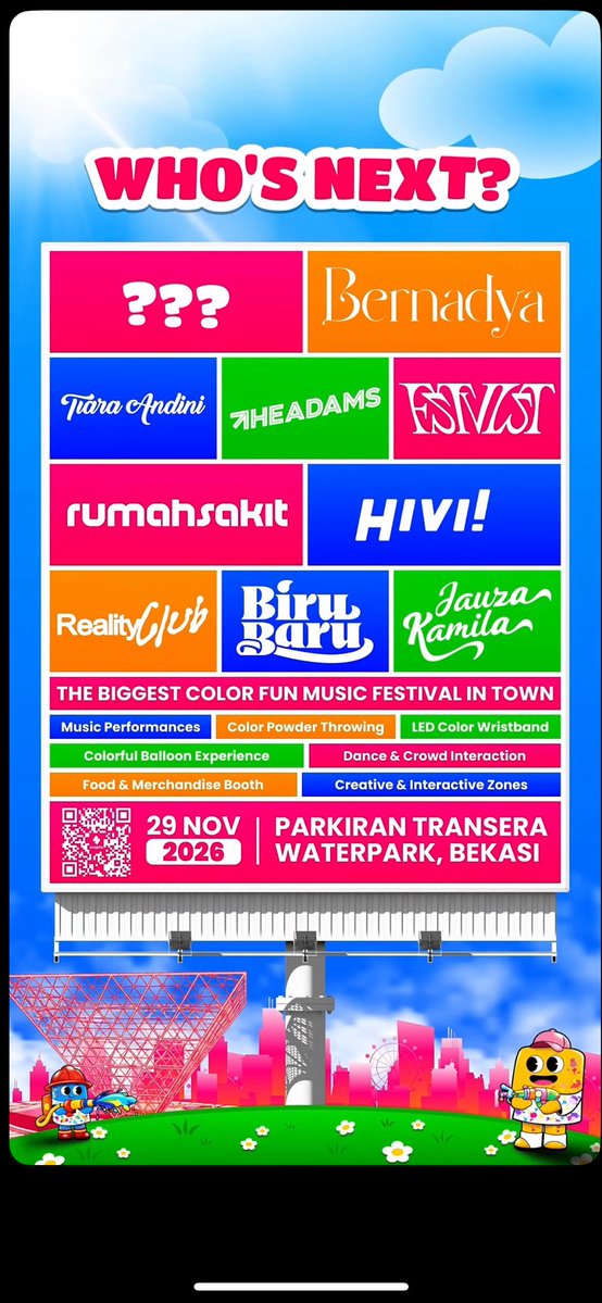 flowcheys's tweet photo. hy guys #wts tiket underweb pesta warna nada, look guys line up nya josjis bgt deh lu liat the adams, fstvlst, rumahsakit dll disatuin gokil kan ditambah main warna2 jg SERUU ABIS, kalo mw sung aja ya hit me by dm !! yu ramaikan bekasea 😘🫰🏻🫰🏻🫰🏻#konserbekasi #zonauang #infokonser https://t.co/Ku5vmENn7S