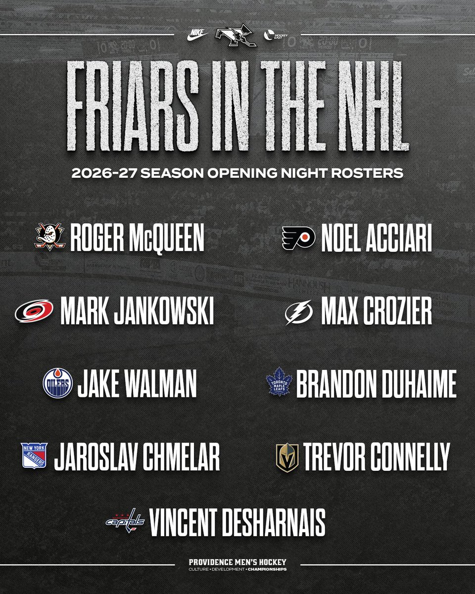 FriarsHockey's tweet photo. Best of luck to our Friars in the NHL as the regular season gets underway tonight!

#ProFriars https://t.co/gtTBpQEIzQ