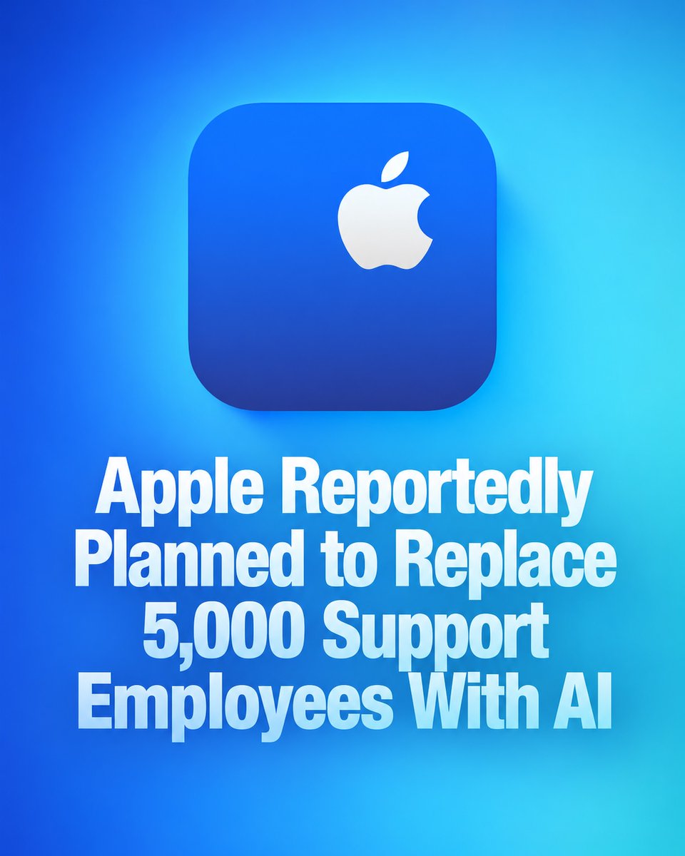 MacRumors's tweet photo. Apple Reportedly Planned to Replace 5,000 Support Employees With AI https://t.co/C5t856QWsU https://t.co/mt01cLXDT1