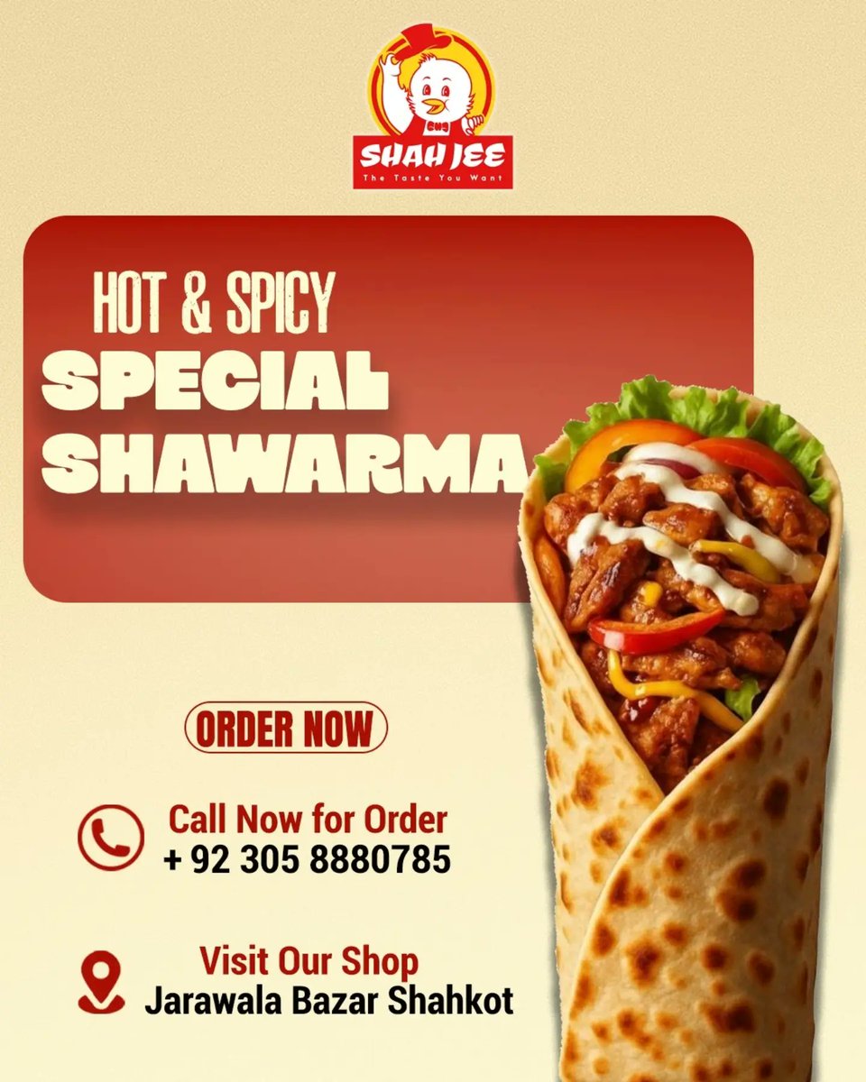 TheoSchwalrm's tweet photo. Hot, spicy, and packed with flavor! Our special shawarma satisfies every craving. Jaranwalan Bazar, Shahkot 
+92 305 8880785 
+92 326 6215008 https://t.co/2a3WKFWeLh