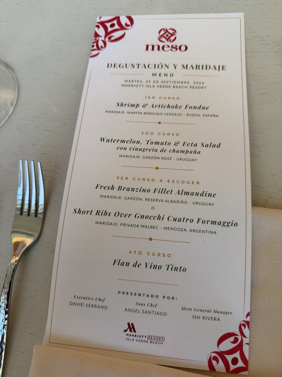 pollomaldonado's tweet photo. Degustación y maridaje para presentación de prensa del restaurante #Meso en el Marriott Resort Isla Verde. https://t.co/V6ZhLfnXjk