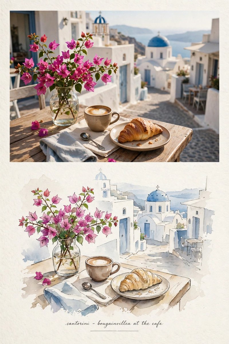 Tuscany Santorini Travel Poster