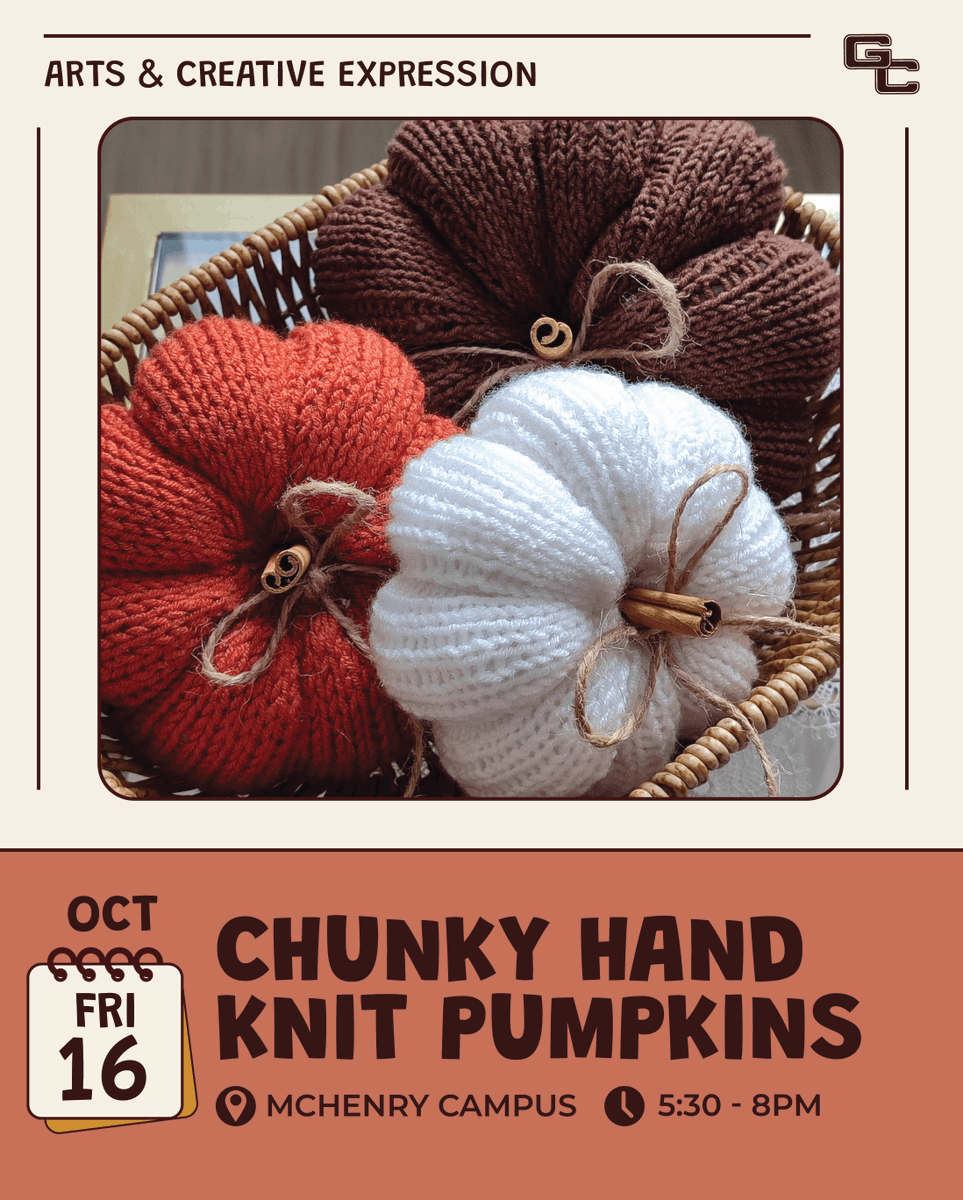 GC_CEWD's tweet photo. 🎃 Create a chunky handknit pumpkin! No tools or experience needed. Ages 8+. Oct. 16 at 5:30pm. Register: https://t.co/lLHpOSd9pt
#FallCrafts #HandKnitting #LearnSomethingNew https://t.co/8vGz6k2xLS
