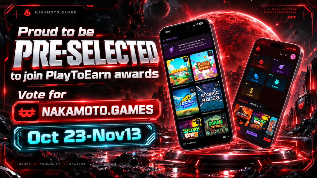 NakamotoGames's tweet photo. 🏆 Nakamoto Games at the Blockchain Game Awards 2026! 🏆
When it comes to community, #NAKAFAM is second to none. 💎 And this year, it's paying off. We've been pre-selected for the @playtoearn Blockchain Game Awards! 🔥
We're going for:
🌐 Best Ecosystem
🖥️ Best Browser Game
📱 Best Mobile Game
We #BUIDL every single day for you. Now it's your turn to show the world what #NAKAFAM is made of. 💪
🗳️ Voting opens October 23. Get ready!
👉 https://t.co/cZ2OjdmeLb
$NAKA #BGA2026 #Play2Earn