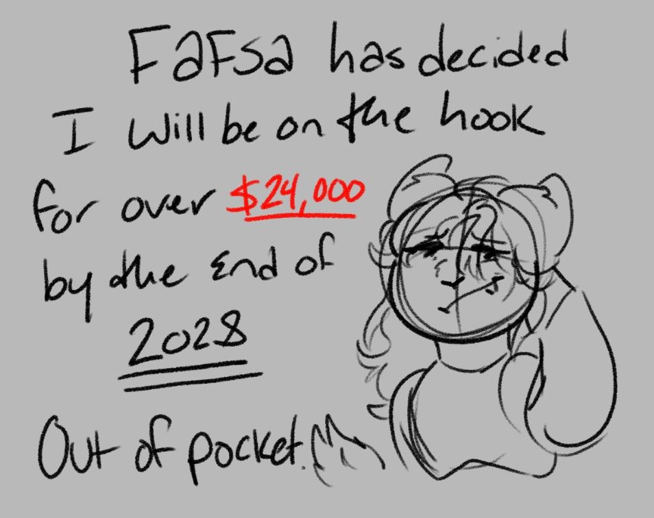 obsidianityy's tweet photo. So,, i'm getting screwed by FAFSA and the US government for the next 2 years..

They've decided my family makes above the threshold for financial aid and that i will be unable to file for loans by the end of my Junior year, so I will be on the hook personally for- https://t.co/QAIybTElwc