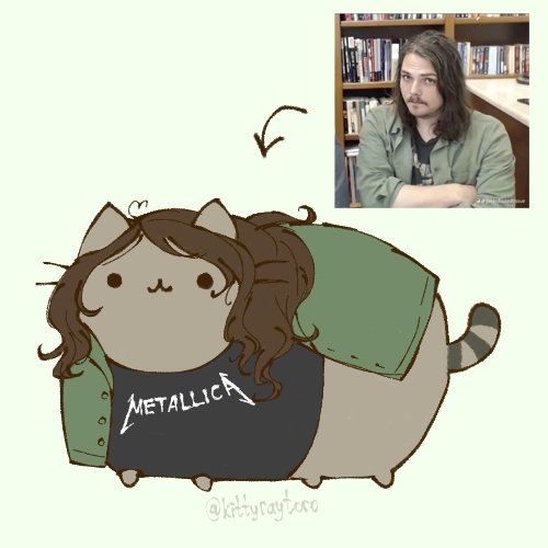 kittyraytoro's tweet photo. hello do y'all like my idea of 2019 gerard as pusheen the cat 😊 https://t.co/CrpgGNA4iv
