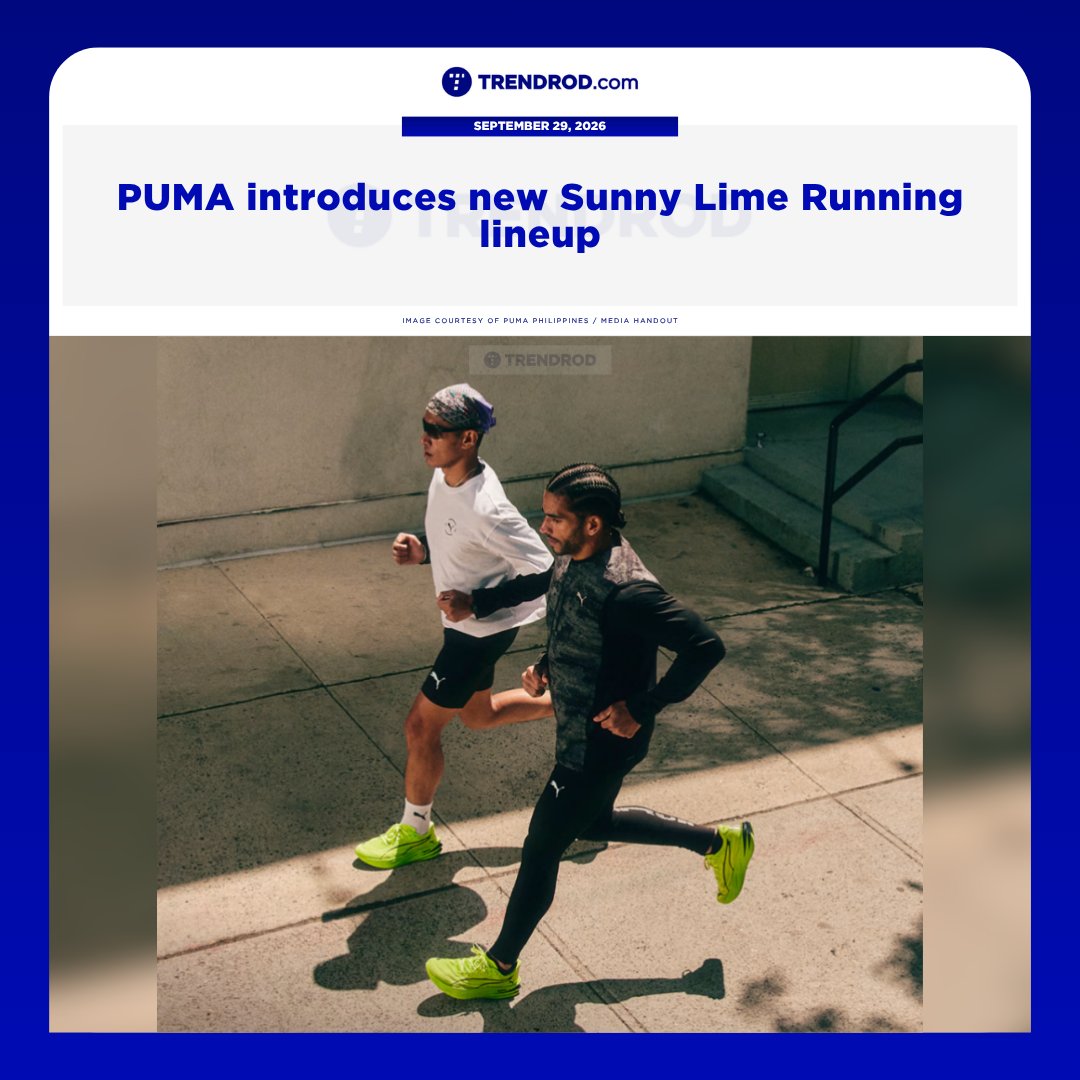 TrendrodPH's tweet photo. Apparel and footwear brand PUMA has introduced its new Sunny Lime-PUMA Black collection, which which it said has been designed to "match the energy of the local running community."
Full story in the replies section.
#PUMA https://t.co/Ue9oIv4sOM