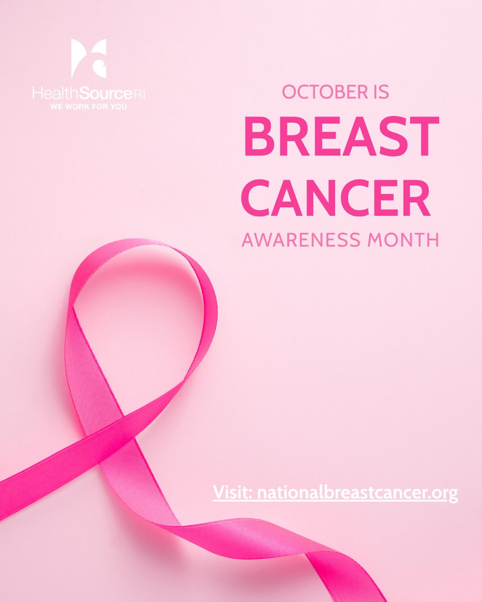 HealthSourceRI's tweet photo. October is Breast Cancer Awareness Month. Raise awareness, support those affected, and remember the importance of early detection. Stay up to date on recommended screenings and preventive care. https://t.co/11YJeM0FQW https://t.co/UmDx1bU3zC