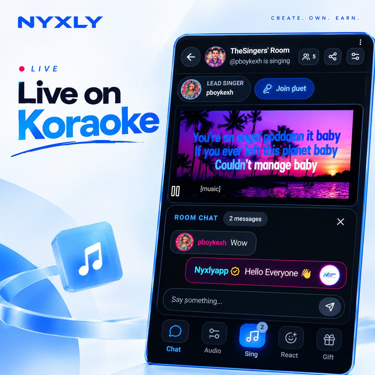 NYXLYAPP's tweet photo. The Singer Room is Live on Koraoke 

Tune in

https://t.co/YYbkazRVgO https://t.co/tCOnJ6AeKm