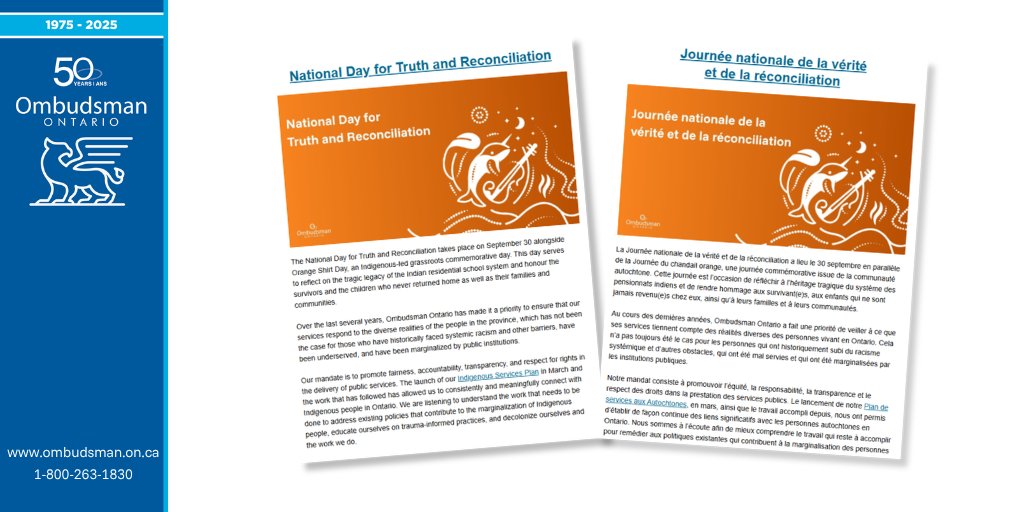 Ont_Ombudsman's tweet photo. September newsletter: National Day for Truth and Reconciliation - Continuing our work toward reconciliation: https://t.co/CG3XIpi3Z0 https://t.co/CNTggK428s