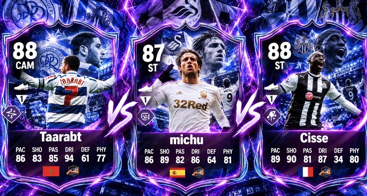 FUTexclusive27's tweet photo. 🔥 Classic Premier League heroes go head-to-head! 🔥

Three iconic names, three different playstyles, but only one can be your pick. 👀⚽

🇲🇦 Taarabt 🆚 🇪🇸 Michu 🆚 🇫🇷 Cissé

Who would you choose for your Ultimate Team? 👇
Concept card — who gets your pick? 🏆#cultclassic#primebarcleys