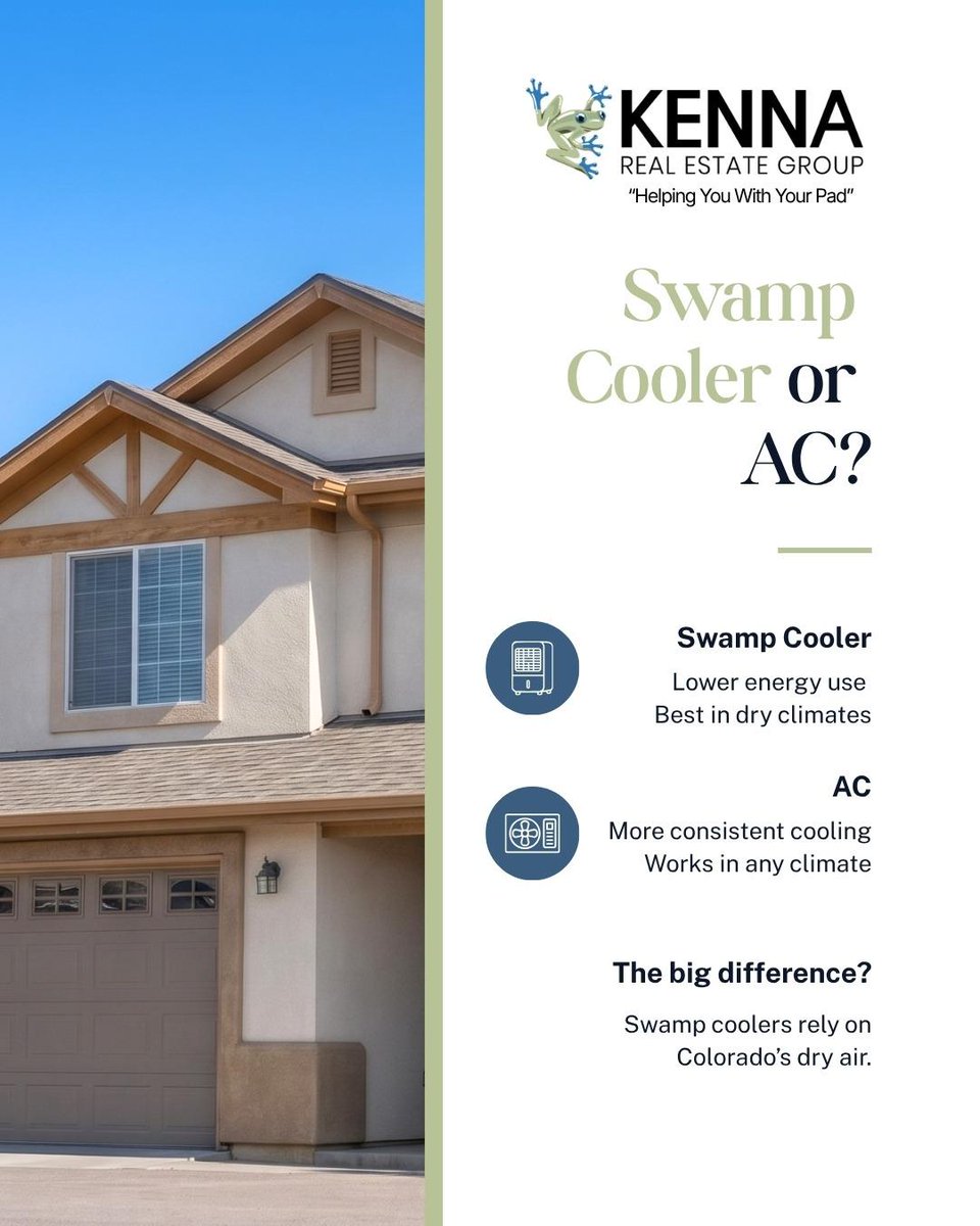 DenverRESoup's tweet photo. Why do some Colorado homes have swamp coolers instead of traditional AC?
🏡 Know your home's cooling system before you buy!
📞 303-955-4220
🌐 https://t.co/EPKOvuXUl1
#KennaRealEstate #ColoradoRealEstate #ColoradoHomes #HomeBuyingTips #RealEstateTips https://t.co/5rL33Y4smG