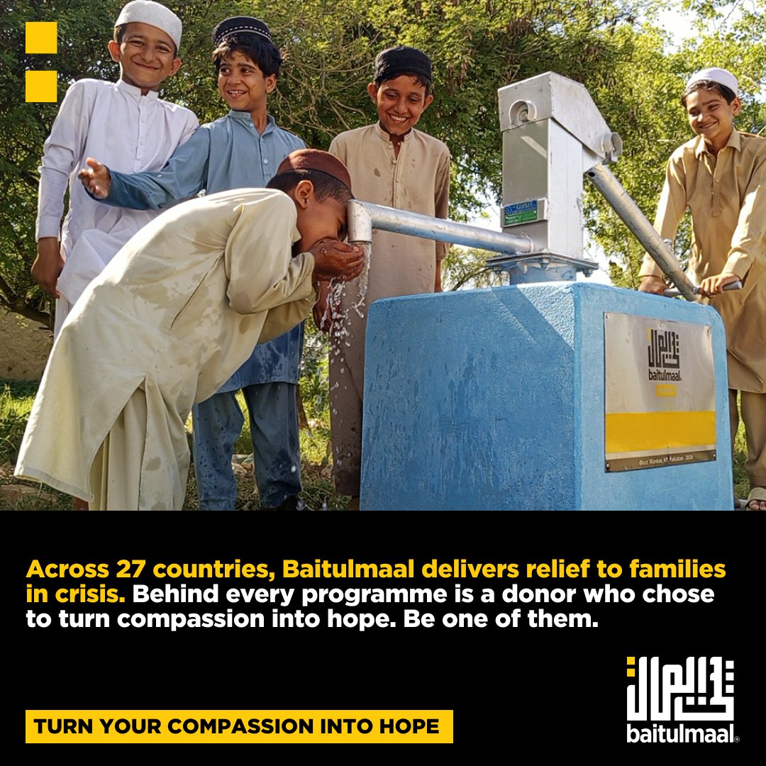 baitulmaal's tweet photo. Across 27 countries, Baitulmaal is delivering food, water, healthcare, education, and emergency relief to families in crisis.

Behind every programme is a donor who chose to turn compassion into hope. Be one of them.

https://t.co/UcZtHE4LNj 
.
.
.
.
.
. 
#Baitulmaal #Compassion #Hope #Aid #Sunnah #Islam #Sadaqah #Charity #Orphans #Children #Food #Education #Healthcare