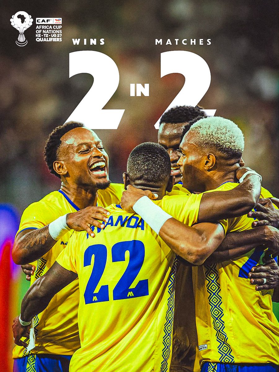 CAF_Online's tweet photo. Rwanda cruise to their second win in two matches. 🇷🇼

Dream start in the #TotalEnergiesAFCON2027 Qualifiers. 

📸 @FERWAFA https://t.co/rYpRUIDKlV