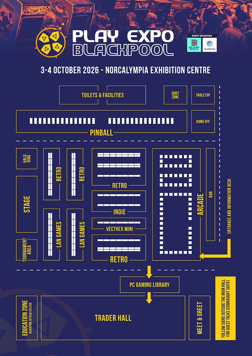 ReplayEvents's tweet photo. Have a look, make a plan and get ready for PLAY Expo Blackpool! 👀

Get tickets here 🎟 https://t.co/cRkcixneCp

Event Sponsors
@Bitmap_Books 📚 https://t.co/4GT9uNXVWN
@zenmarket_en 🗾 https://t.co/k5ab0MZnCy

#PLAYExpo #PLAYExpoBlackpool #PLAYExpoBlackpool26 #PXB26 #RetroGaming #RetroGames #Pinball #ArcadeGaming #GamingCommunity #BlackpoolWhatsOn #BlackpoolEvents #BlackpoolDayOut

(post 2/2)