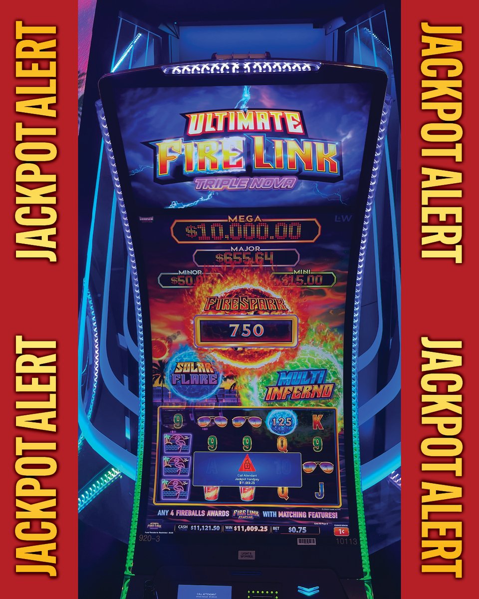 gnlaughlin's tweet photo. 🚨 JACKPOT ALERT 🚨

A lucky guest turned a $0.75 bet into $11,010! 💰✨

Will you be next? 🍀

#GoldenNuggetLaughlin #JackpotAlert #BigWinner #JackpotWinner https://t.co/gj4kBUBiM8