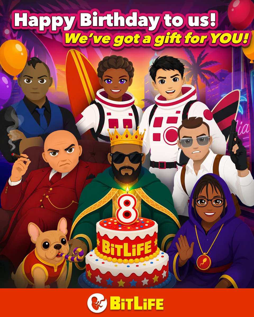 BitLifeApp's tweet photo. Our birthday... your $888 prize!! π€ Head to the app or link in bio for info on how to enter
#BitLife #BitLifeGame #BitLifeTurns8 #MobileGaming https://t.co/p5oCUbiFSB