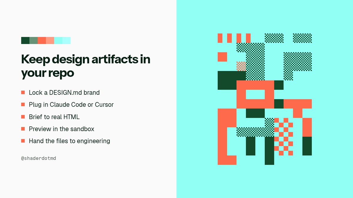 shaderdotmd's tweet photo. Claude Design proved an agent can deliver design artifacts. The catch was lock-in: hosted product, Anthropic-only agent, artifacts that stayed inside that canvas.

OpenDesign opens the same loop on your laptop. Your coding agent (Claude Code, Codex, Cursor, and others) becomes the design engine. Brand rules live in a DESIGN.md. The output is real HTML and CSS that lands in your project files, ready for the same agent to keep building.

Try it.
Download the desktop app at https://t.co/VSkDQYIrDj
Or wire it into the agent you already use:

curl -fsSL https://t.co/636AKx8bRr | sh -s cursor

https://t.co/A8vItD8Hvx