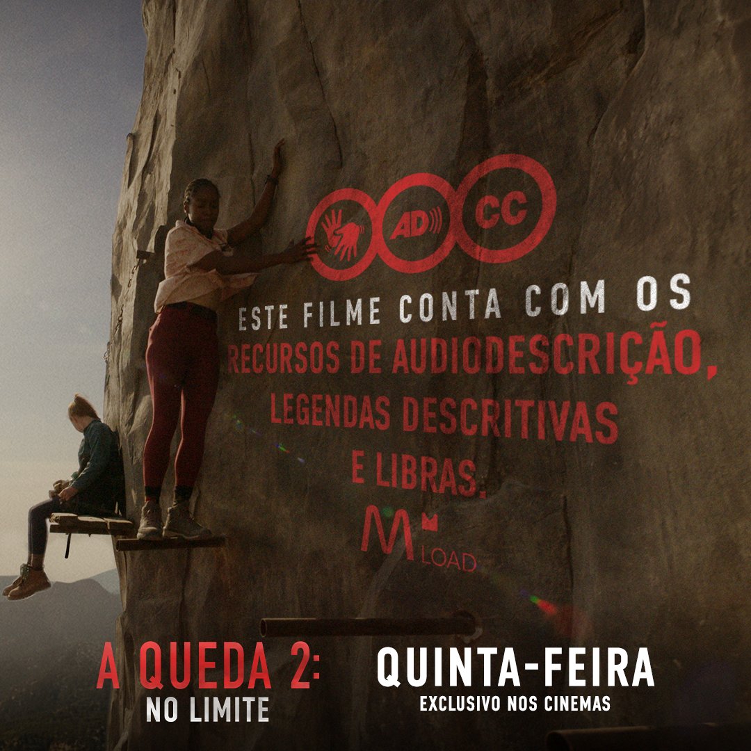 ParisFilmes's tweet photo. A Queda 2: No Limite é um filme para todos! 

Contamos com a ajuda do aplicativo MLoad, que inclui recursos de audiodescrição, legendas descritivas e Libras, funcionando junto com a exibição do filme.

A Queda 2: No Limite, quinta-feira, exclusivo nos cinemas.

#AQueda2 https://t.co/hEqDNEV2Gl
