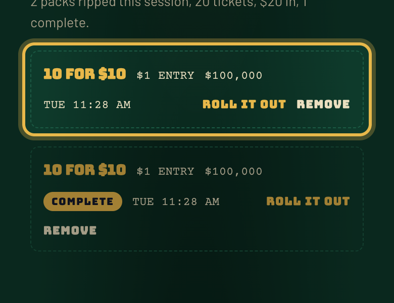 parlottoapp's tweet photo. Tip: once every ticket in a pack is tracked, rip another. The finished pack rolls up with a Complete tag and the new one is on top, ready to roll out.

Ticket on the board: $1 to $1,021,418.54 at theScore Bet. #NHL https://t.co/mfZGoaZbUq