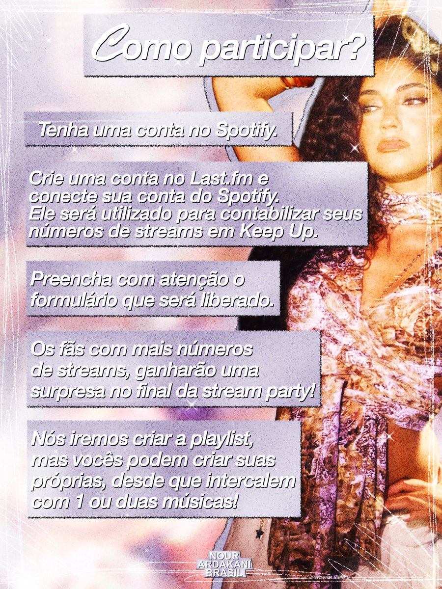 nourardakanibr's tweet photo. ‘KEEP UP’ STREAMING PARTY! 🌟

Do dia 02/10 à 10/10, vamos nos reunir para uma streaming party especial em comemoração ao lançamento de “Keep Up”, a primeira música solo de Nour Ardakani. 🪽

Contamos com vocês, Angels! 🪽🎧
#CanYouKeepUp #KeepUpWithNour https://t.co/ZP3Nc7IyzR