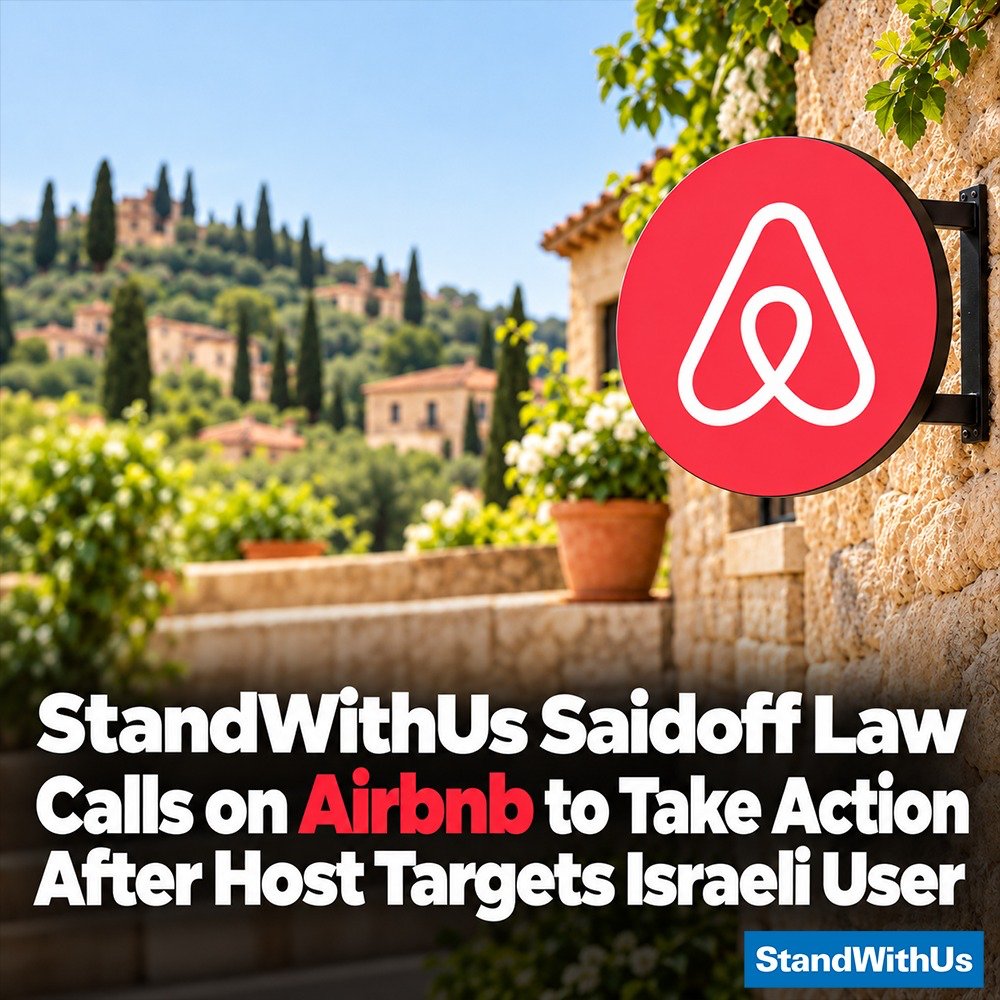 StandWithUs's tweet photo. An Israeli woman booked a pasta making class for her honeymoon. Then the Airbnb host asked her to cancel because her profile photo showed an Israeli flag and the words “I support Israel Forever.”

After Airbnb failed to provide a substantive response, StandWithUs Saidoff Law stepped in.

Discrimination based on national origin, ethnicity, or religion has no place on @Airbnb. We are calling on the company to investigate, enforce its own policies, and hold the host accountable.