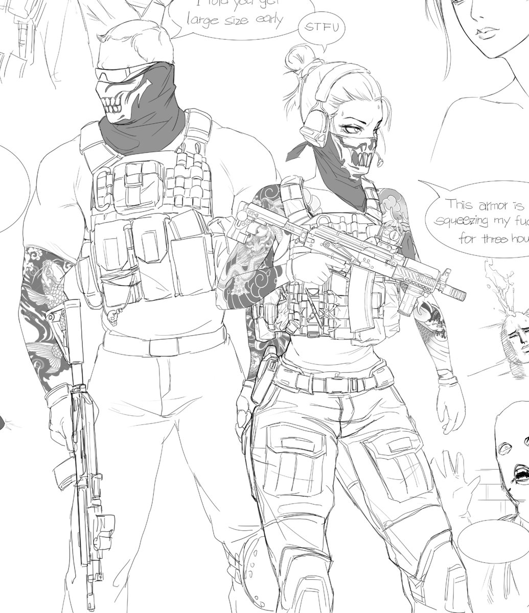 FerroGeronimo_'s tweet photo. She was originally designed as a gangster with a violent personality. In pursuit of excitement and more money, she joined PMC with her partner.
So this design was quickly discarded and I rewrote her story. The only setting that was inherited was her high ponytail hairstyle lol. https://t.co/gNa6CWkRqL