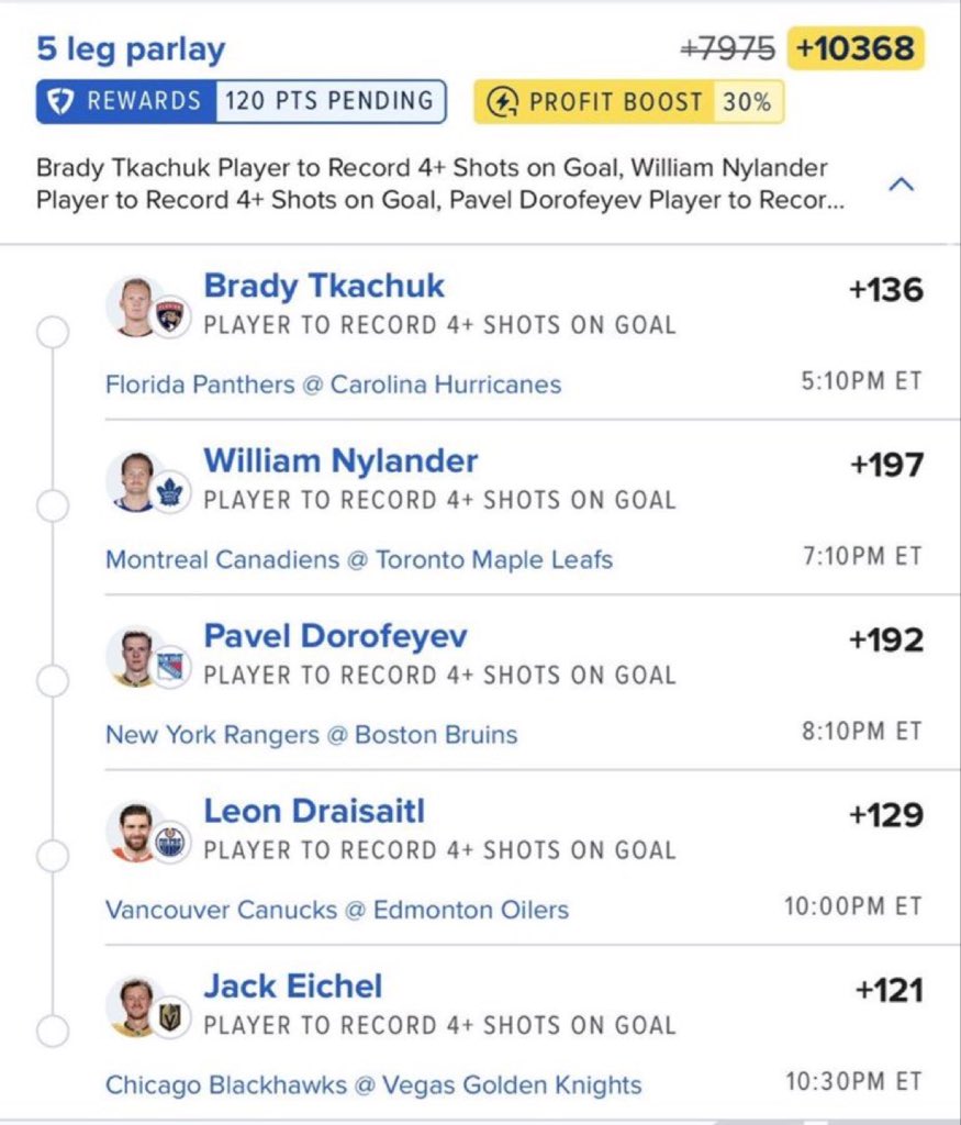 BiggestShy's tweet photo. 🔥🏒 5-LEG NHL SHOTS-ON-GOAL PARLAY 🔥

⚡ 30% PROFIT BOOST
🚀 +10368 ODDS

1️⃣ Brady Tkachuk — 4+ Shots on Goal (+136) 🎯
2️⃣ William Nylander — 4+ Shots on Goal (+197) 🔥
3️⃣ Pavel Dorofeyev — 4+ Shots on Goal (+192) 💥
4️⃣ Leon Draisaitl — 4+ Shots on Goal (+129) 🎯
5️⃣ Jack Eichel https://t.co/rlMzpWajB8