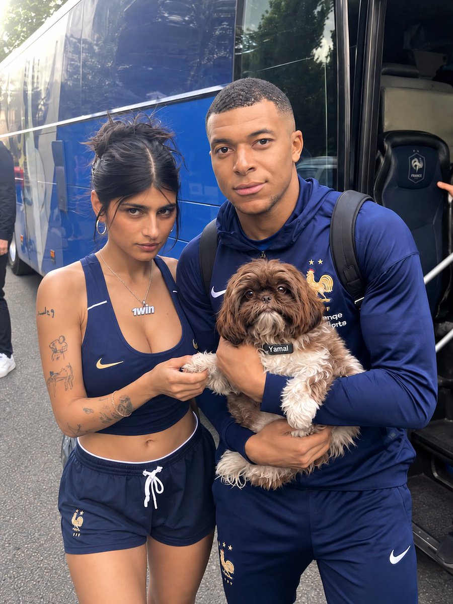 1win's tweet photo. .@miakhalifa with GOAT @KMbappe https://t.co/jGSqiP9FA3