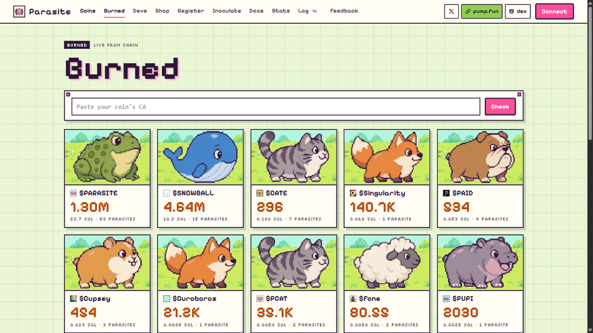 parasitedotfun's tweet photo. Burn report, 18:01 to 19:01 UTC.

SNOWBALL: +30K burned (4.64M total)
PCAT: +22K burned (35.1K total)
PARASITE: +10K burned (1.30M total)
CATE: +4 burned (296 total)

New parasites in this window: 2. 97 in total.

Read from chain on https://t.co/ZHLombDU8j. https://t.co/b5mJvNG58k
