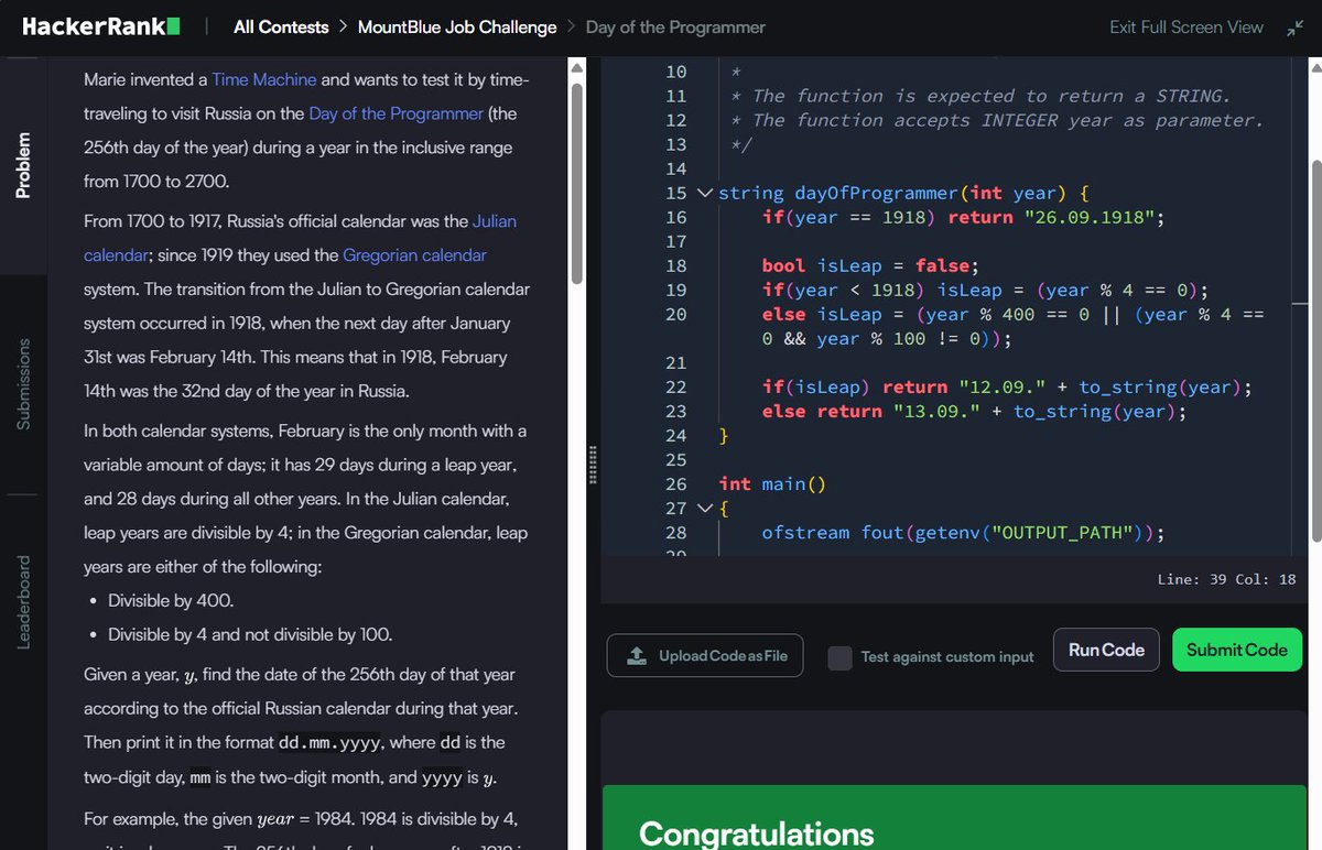 Muskanm_1227's tweet photo. Day 144/150 #150DaysOfCode | Daily DSA Practice β‘
1. Tower Breakers: O(1) TC | O(1) SC
2. Day of the Programmer: O(1) TC | O(1) SC
3. The Hurdle Race: O(N) TC | O(1) SC
4. Strong Password: O(N) TC | O(1) SC
#DSA #HackerRank #Cpp #Coding #Assessment #Mountblue https://t.co/rMgAA4FWF5